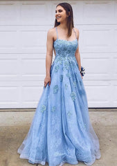Prom Dress Spring, A-line Bateau Court Train Lace Prom Dress With Appliqued