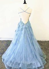 Prom Dress A Line, A-line Bateau Court Train Lace Prom Dress With Appliqued