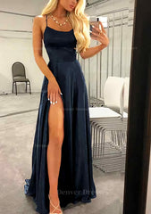 Couture Gown, A-line Bateau Spaghetti Straps Sweep Train Charmeuse Prom Dress With Split