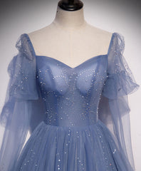 Prom Dresses 2025 Black, A line Blue Long Prom Dress, Blue Formal Graduation Dress with Beading
