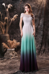 Homecoming Dresses Sweetheart, A Line Cap Sleeve Ombre Silk Floor Length Prom Dresses