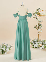 Prom Dress Brands, A-line Chiffon Cold Shoulder Pleated Floor-Length Bridesmaid Dress