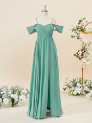 Prom Dresses For 029, A-line Chiffon Cold Shoulder Pleated Floor-Length Bridesmaid Dress