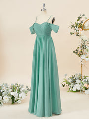 Prom Dress Styles, A-line Chiffon Cold Shoulder Pleated Floor-Length Bridesmaid Dress