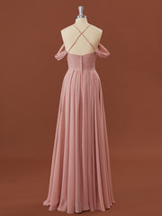 Prom Dresses Under 208, A-line Chiffon Cold Shoulder Pleated Floor-Length Bridesmaid Dress