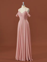 Prom Dress Sale, A-line Chiffon Cold Shoulder Pleated Floor-Length Bridesmaid Dress