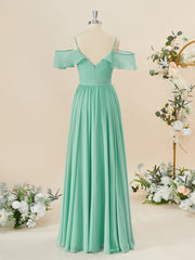 Homecoming Dress Modest, A-line Chiffon Cold Shoulder Ruffles Floor-Length Bridesmaid Dress