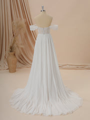Wedding Dress Diet, A-line Chiffon Off-the-Shoulder Appliques Lace Court Train Wedding Dress