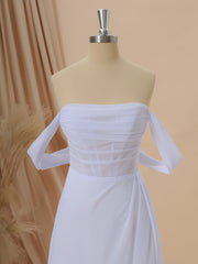 Wedding Dresses Under 101, A-line Chiffon Off-the-Shoulder Pleated Court Train Corset Wedding Dress