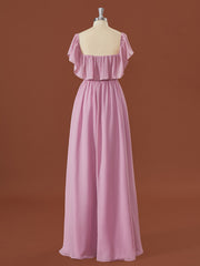 Prom Dress Elegent, A-line Chiffon Off-the-Shoulder Pleated Floor-Length Convertible Bridesmaid Dress