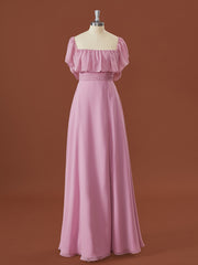 Prom Dresses Elegent, A-line Chiffon Off-the-Shoulder Pleated Floor-Length Convertible Bridesmaid Dress