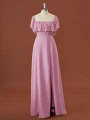 Prom Dresses Long Sleeves, A-line Chiffon Off-the-Shoulder Pleated Floor-Length Convertible Bridesmaid Dress