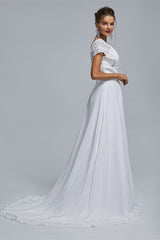 Wedding Dresses For Dancing, A-Line Chiffon V-Neck Applique Floor-Length Wedding Dresses