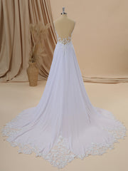 Wedding Dress Classy Elegant, A-line Chiffon V-neck Appliques Lace Cathedral Train Wedding Dress