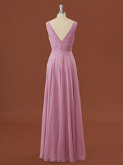 Prom Dresses For Girl, A-line Chiffon V-neck Pleated Floor-Length Bridesmaid Dress