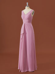 Prom Dress Stores, A-line Chiffon V-neck Pleated Floor-Length Bridesmaid Dress