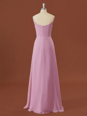 Prom Dresses Tight, A-line Chiffon V-neck Pleated Floor-Length Bridesmaid Dress