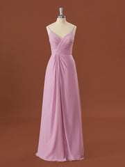 Prom Dress For Sale, A-line Chiffon V-neck Pleated Floor-Length Bridesmaid Dress