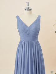 Prom Dresses Lace, A-line Chiffon V-neck Pleated Floor-Length Bridesmaid Dress