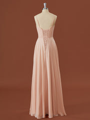 Prom Dress Elegant, A-line Chiffon V-neck Pleated Floor-Length Bridesmaid Dress