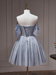 2026 Prom Dress, A-Line Gray Blue Tulle Short Prom Dress. Cute Gray Blue Homecoming Dress