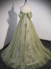 Party Dresses For 20 Year Olds, A Line Green Tulle Long Prom Dress, Green Formal Evening Dress with Beading