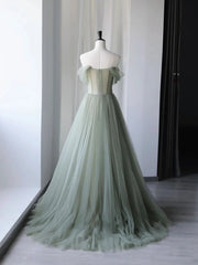 Evening Dresses 2026, A-Line Green Tulle Long Prom Dress,Unique Formal Evening Dresses