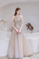 Gown Dress, A-Line Heavily Beading Tulle Prom Dresses