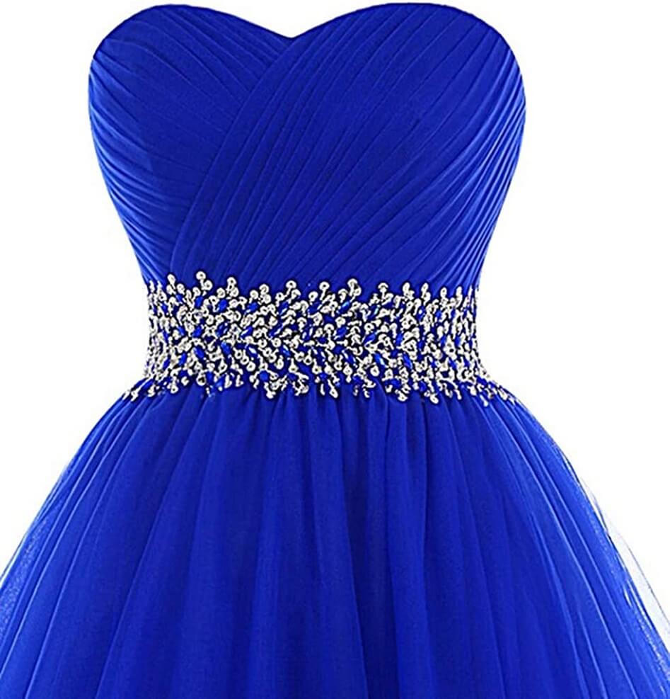 Black Prom Dress, A Line Homecoming Dresses,Sweetheart Short Tulle Beaded Waist Royal Blue Cocktail Dress