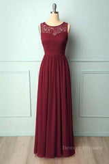 Formal Dresses Long Elegant, A-line Illusion Lace Neck Chiffon Long Bridesmaid Dress
