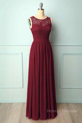 Formal Dress Long Elegant, A-line Illusion Lace Neck Chiffon Long Bridesmaid Dress