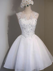 Dress Prom, A-line Illusion Ruffles Short/Mini Tulle Dress