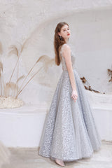Party Dress Beige, A Line Jewel Neck Floor Length Sleeveless Zipper Prom Dresses