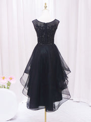 Prom Dress Long Mermaid, A-Line Lace Tulle Black Short Prom Dress, High Low Black Homecoming Dress