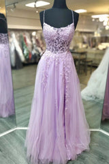 Prom Dresses With Long Sleeves, A Line Lavender Lace Long Prom Dress, Lilac Lace Formal Dress, Lavender Evening Dress
