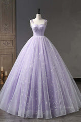 Party Dress Names, A Line Lilac Tulle Long Prom Dresses, Lilac Long Formal Evening Dresses