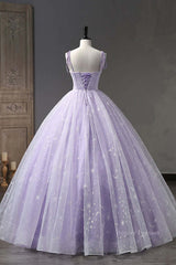 Party Dresses For Christmas, A Line Lilac Tulle Long Prom Dresses, Lilac Long Formal Evening Dresses