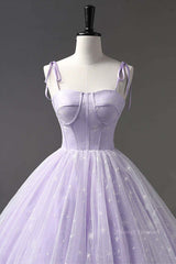 Party Dress For Christmas, A Line Lilac Tulle Long Prom Dresses, Lilac Long Formal Evening Dresses