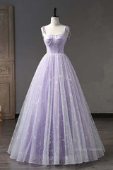 Party Dresses Christmas, A Line Lilac Tulle Long Prom Dresses, Lilac Long Formal Evening Dresses