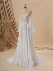 Wedding Dress Trends, A-line Long Sleeves Chiffon Sweetheart Appliques Lace Court Train Corset Convertible Wedding Dress