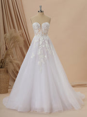 Wedding Dress Sleeves Lace, A-line Long Sleeves Tulle Sweetheart Appliques Lace Chapel Train Corset Convertible Wedding Dress