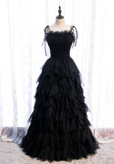 Navy Blue Dress, A-Line Long Spaghetti Strap Red Prom Dresses,Black Layers Tulle Evening Dress