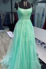 Prom Dress Princess, A Line Mint Green Lace Long Prom Dresses, Mint Green Lace Formal Graduation Evening Dresses