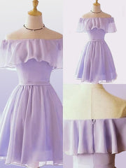 Royal Dress, A-line Off-the-Shoulder Ruffles Short/Mini Chiffon Dress
