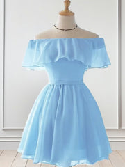 Debutant Dress, A-line Off-the-Shoulder Ruffles Short/Mini Chiffon Dress