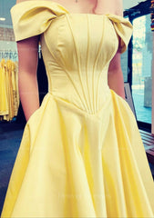 Bridesmaid Dresses Mismatched Fall, A-line Off-the-Shoulder Strapless Long/Floor-Length Satin Prom Dress With Pleated Pockets