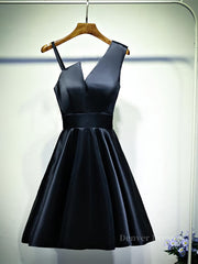 Bridesmaid Dress 2086, A Line One Shoulder Short Black Prom Dresses, Short Black One Shoulder Formal Graduation Dresses
