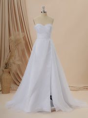 Wedding Dress Gown, A-line Organza Sweetheart Pleated Cathedral Train Wedding Dress