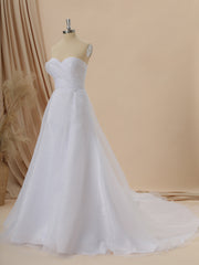 Wedding Dresses Under 301, A-line Organza Sweetheart Pleated Cathedral Train Wedding Dress