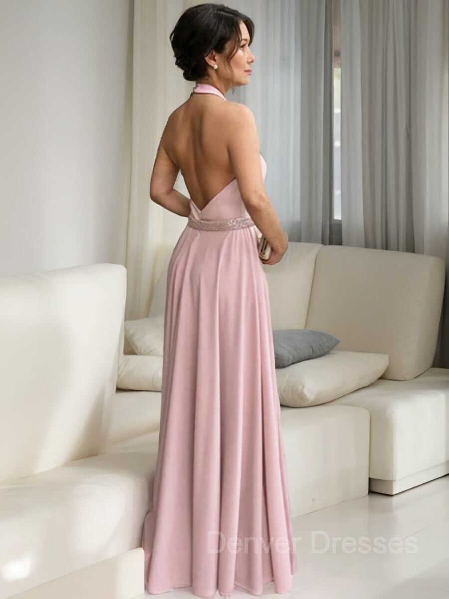 Prom Dress Tight Fitting, A-Line/Princess Halter Floor-Length Stretch Crepe Mother of the Bride Dresses With Ruffles